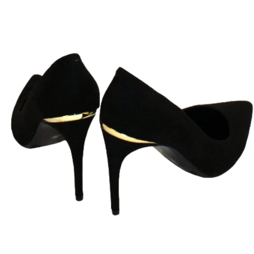 Marc Fisher MF Garick Gold Accent Stiletto Faux Suede Styling Heels, Siz… - Picture 4 of 7
